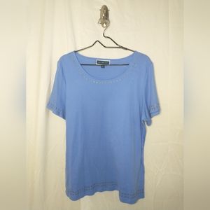 Women's Karen Scott Blue Short Sleeve Top with Metal Grommet Accents